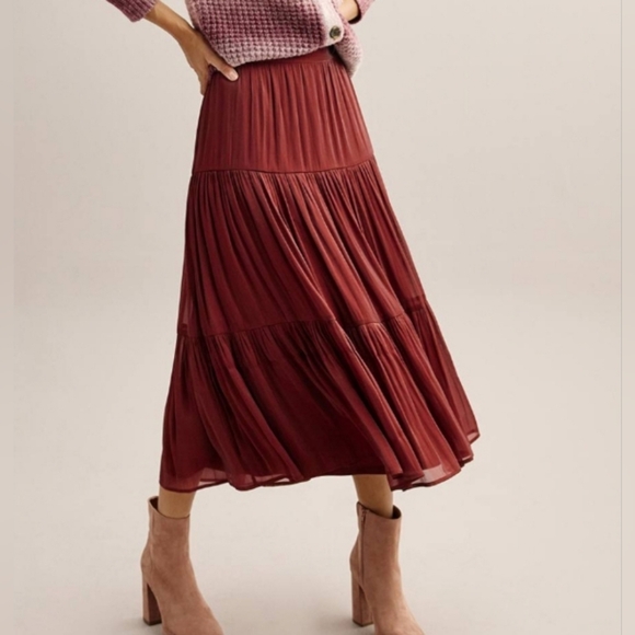 NWT LC Lauren Conrad Silky Burgundy Tiered A-Line Midi Skirt Plus Size XXL 1219 - Picture 13 of 14